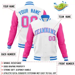 White Powder Blue Raglan Sleeves Full-Snap Varsity Letterman Jacket 4