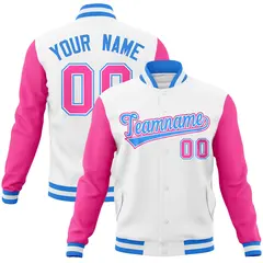 White Powder Blue Raglan Sleeves Full-Snap Varsity Letterman Jacket 1