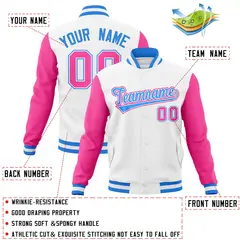 White Powder Blue Raglan Sleeves Full-Snap Varsity Letterman Jacket 4