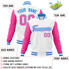 White Powder Blue Raglan Sleeves Full-Snap Varsity Letterman Jacket 4