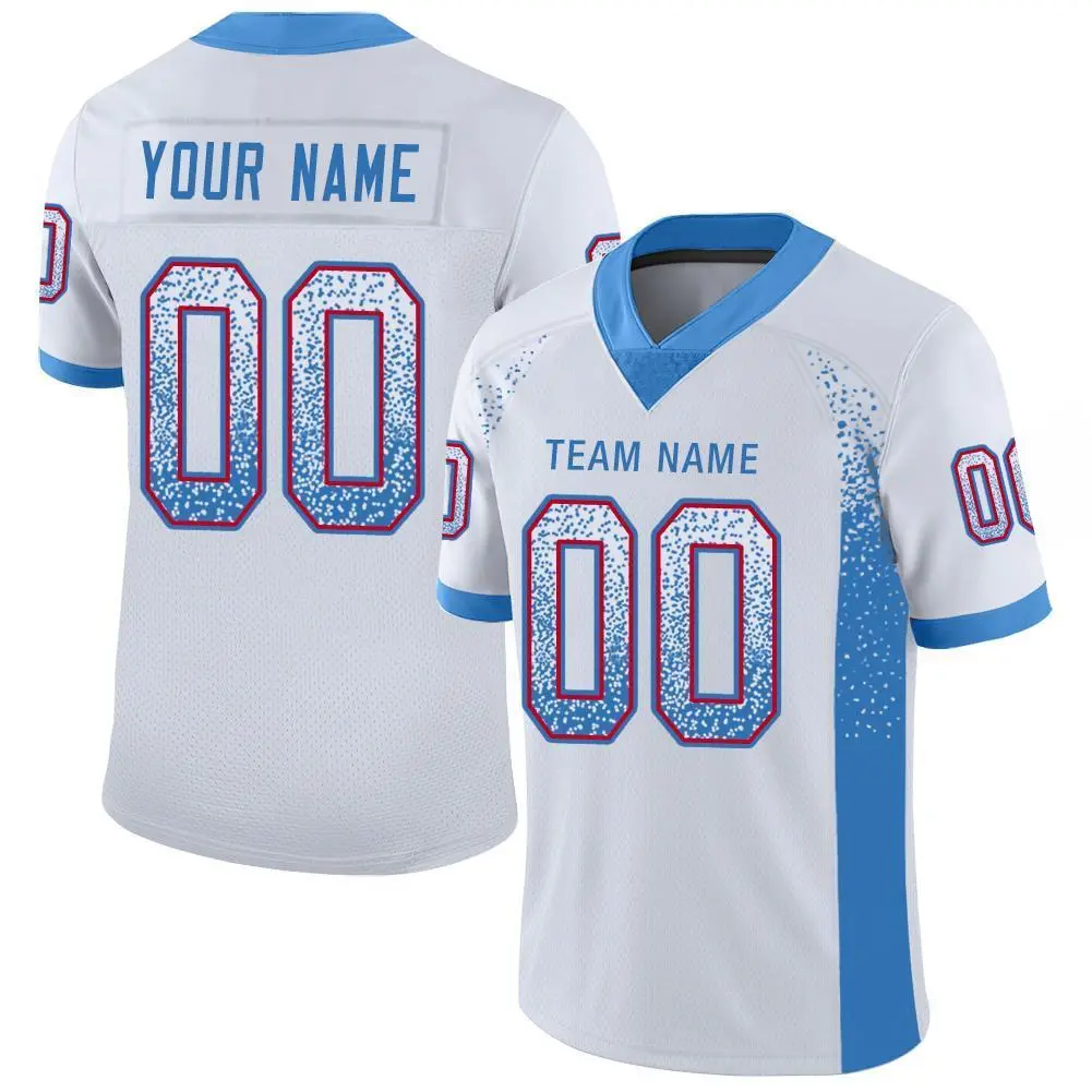 White Powder Blue-Red Drift Fashion Mesh Football Jersey