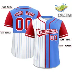 White Powder Blue Red Pinstripe Raglan Baseball Jersey 2