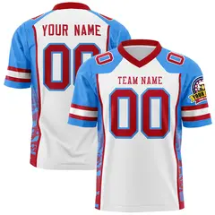 White Powder Blue-Red Raglan Sleeves Side Pattern Football Jersey 1