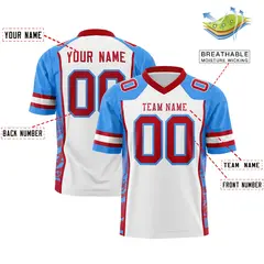 White Powder Blue-Red Raglan Sleeves Side Pattern Football Jersey 2