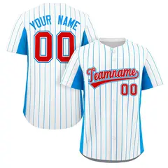 White Powder Blue-Red Stripe Full Button Baseball Jersey