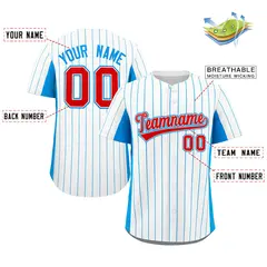 White Powder Blue-Red Stripe Full Button Baseball Jersey 2
