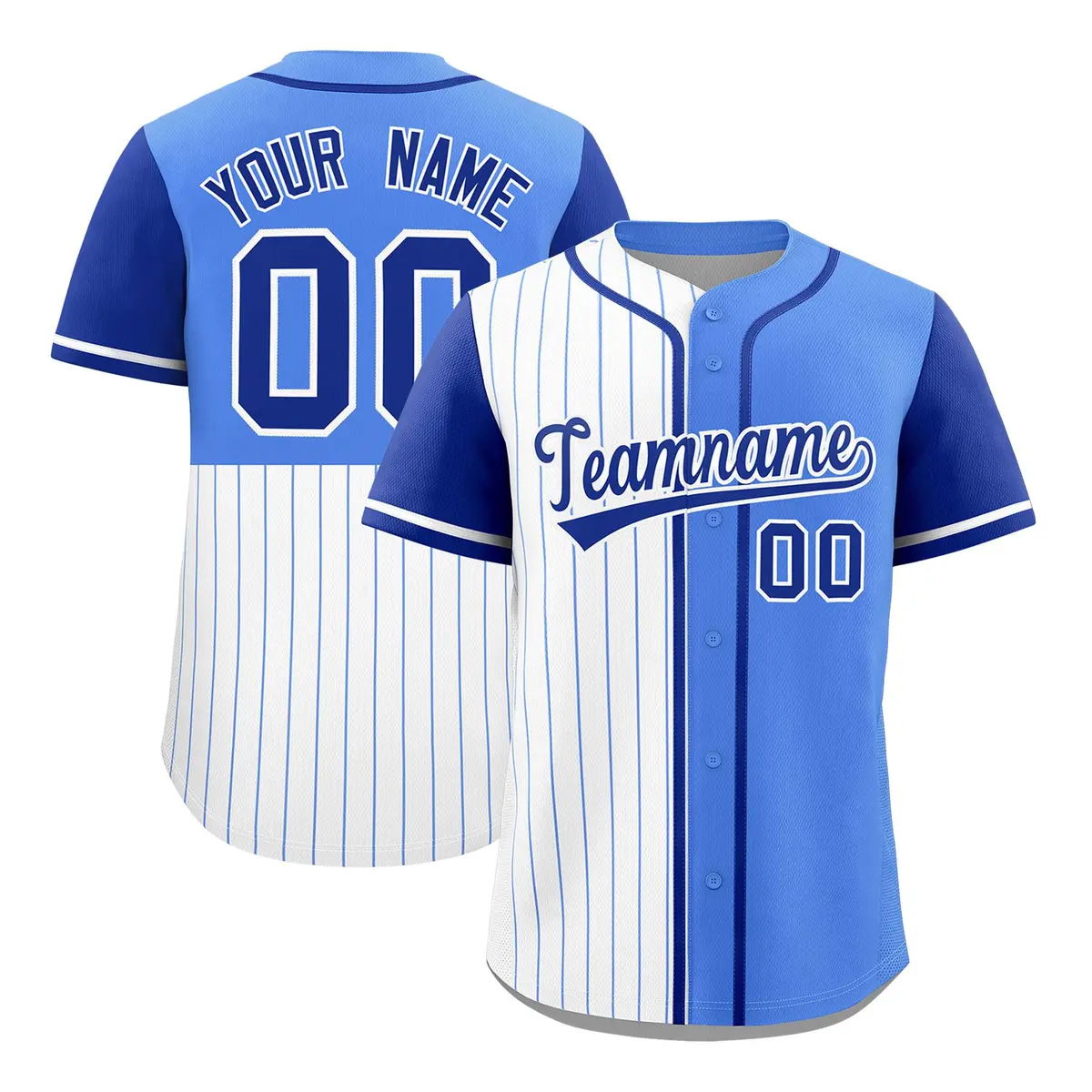 White Powder Blue Royal Pinstripe Raglan Baseball Jersey