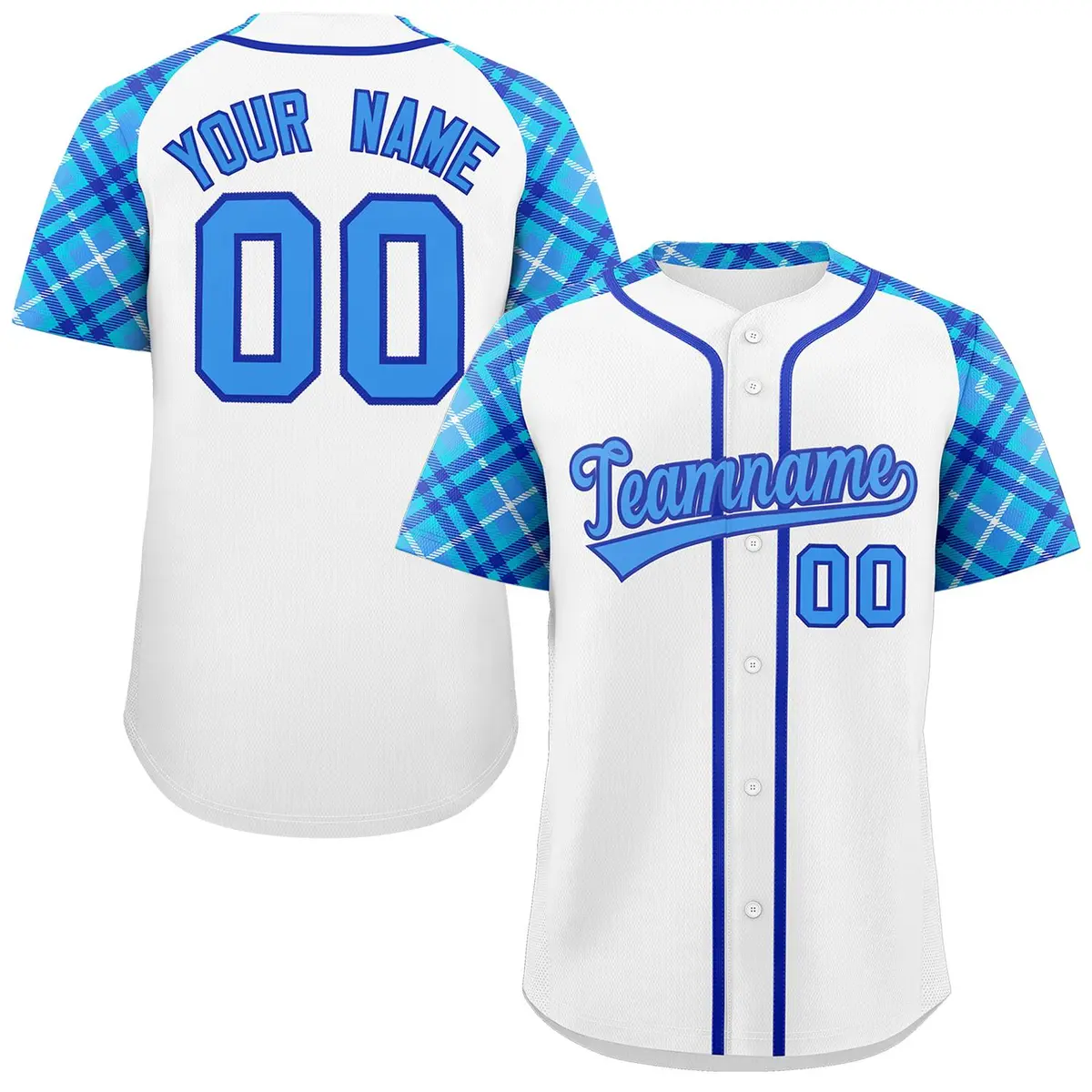 White Powder Blue-Royal Raglan Sleeves Baseball Jersey