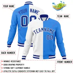 White Powder Blue-Royal Two Tone Split Letterman Jacket 4
