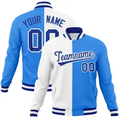 White Powder Blue-Royal Two Tone Split Varsity Full-Snap Letterman Jacket 1