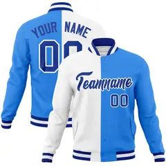 White Powder Blue-Royal Two Tone Split Varsity Full-Snap Letterman Jacket 1
