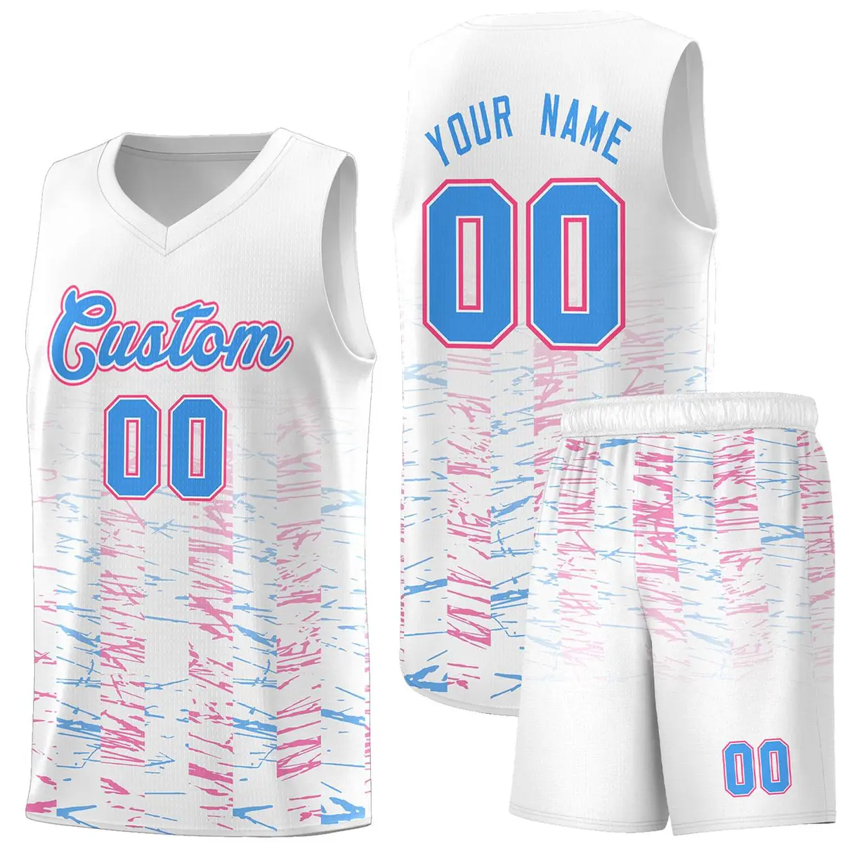 White Powder Blue Scratches Pattern Basketball Jersey
