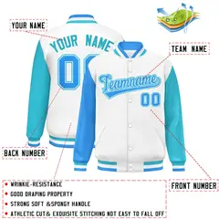 White Powder Blue-Sky Blue Raglan Varsity Letterman Baseball Jacket 2