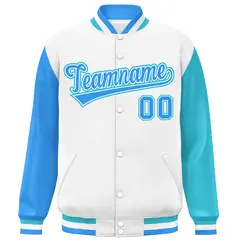 White Powder Blue-Sky Blue Raglan Varsity Letterman Baseball Jacket 3