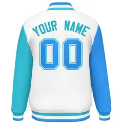 White Powder Blue-Sky Blue Raglan Varsity Letterman Baseball Jacket 4