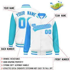 White Powder Blue-Sky Blue Raglan Varsity Letterman Baseball Jacket 2