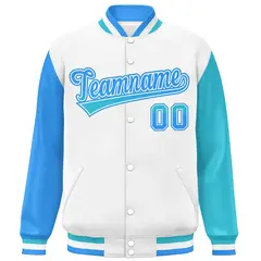 White Powder Blue-Sky Blue Raglan Varsity Letterman Baseball Jacket 3