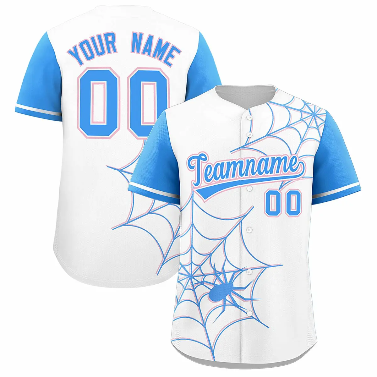 White Powder Blue Spider Web Raglan Baseball Jersey