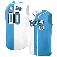 White Powder Blue Split Sleeveless Baseball Jersey