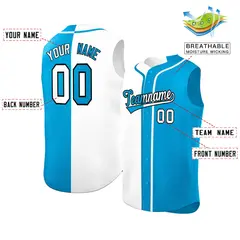 White Powder Blue Split Sleeveless Baseball Jersey 2