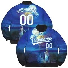 White Powder Blue Starry Sky Graffiti Bomber Varsity Jacket