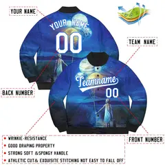 White Powder Blue Starry Sky Graffiti Bomber Varsity Jacket 2
