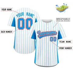 White Powder Blue Stripe Full Button Baseball Jersey 2