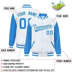White Powder Blue Stripe Raglan Varsity Bomber Jacket 2