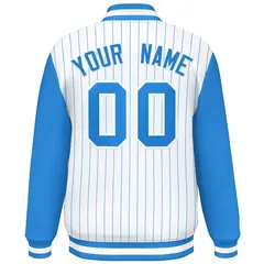 White Powder Blue Stripe Raglan Varsity Bomber Jacket 4