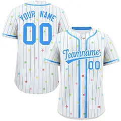 White Powder Blue Stripe Star Pattern Baseball Jersey