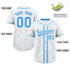 White Powder Blue Stripe Star Pattern Baseball Jersey 2