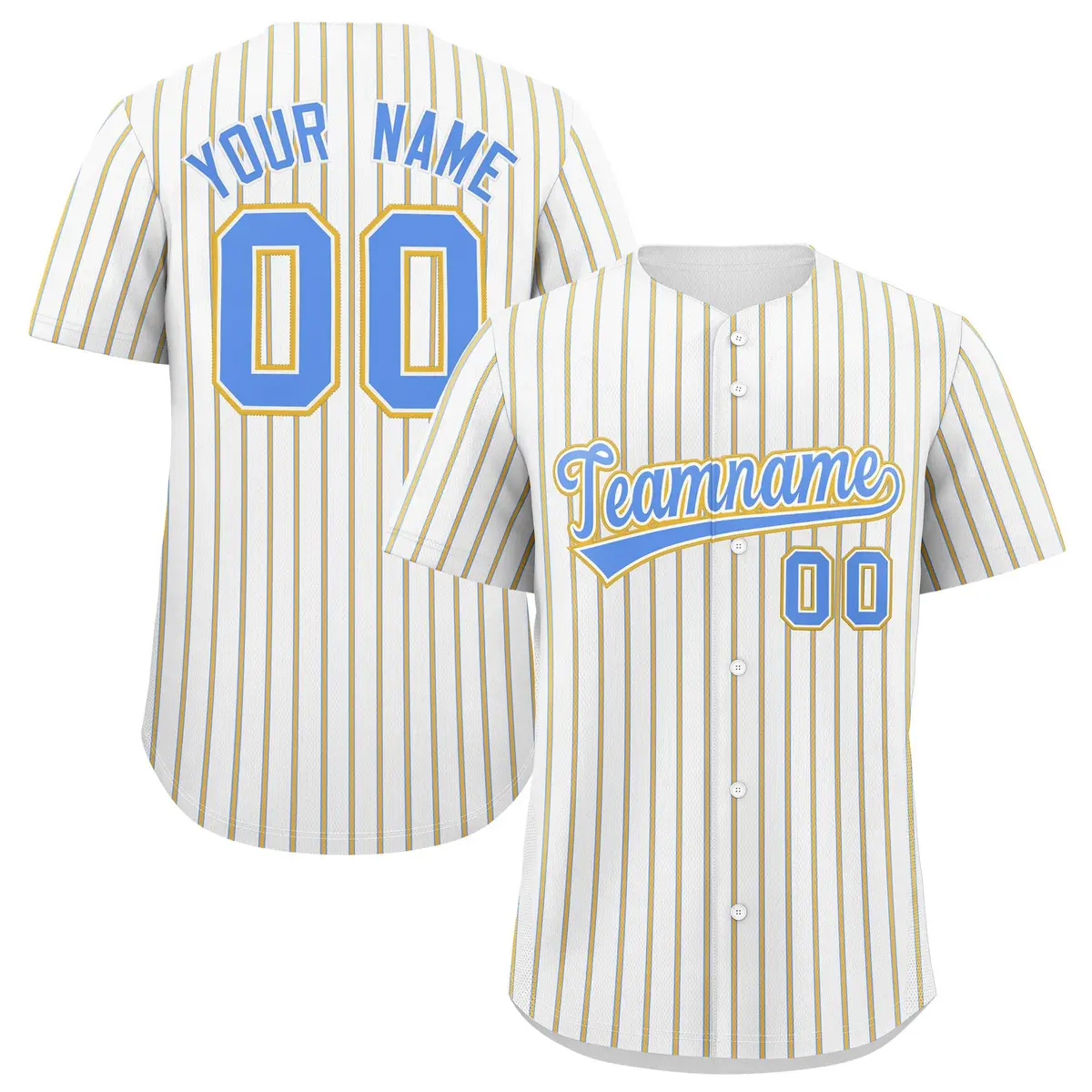 White Powder Blue Tricolor Stripe Fashion Baseball Jersey