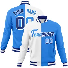 White Powder Blue Two Tone Split Varsity Full-Snap Letterman Jacket