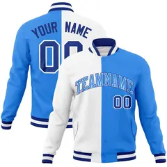 White Powder Blue Two Tone Split Varsity Full-Snap Letterman Jacket 1