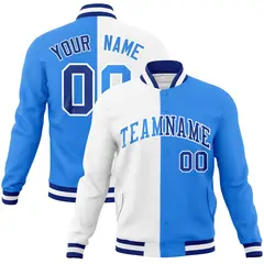 White Powder Blue Two Tone Split Varsity Full-Snap Letterman Jacket