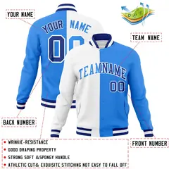 White Powder Blue Two Tone Split Varsity Full-Snap Letterman Jacket 4