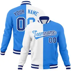White Powder Blue Two Tone Split Varsity Full-Snap Letterman Jacket 1