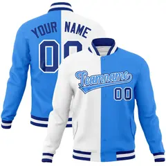 White Powder Blue Two Tone Split Varsity Full-Snap Letterman Jacket