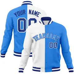 White Powder Blue Two Tone Split Varsity Full-Snap Letterman Jacket 1