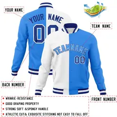 White Powder Blue Two Tone Split Varsity Full-Snap Letterman Jacket 4