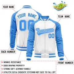 White Powder Blue Varsity Full-Zip Raglan Letterman Baseball Jacket 4
