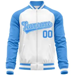 White Powder Blue Varsity Full-Zip Raglan Letterman Baseball Jacket 5