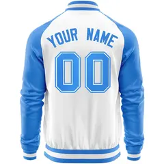 White Powder Blue Varsity Full-Zip Raglan Letterman Baseball Jacket 6