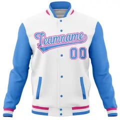 White Powder Blue Varsity Letterman Baseball Jacket Full-Snap Raglan Sleeves 5