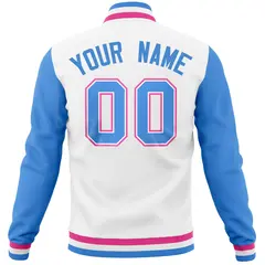 White Powder Blue Varsity Letterman Baseball Jacket Full-Snap Raglan Sleeves 6