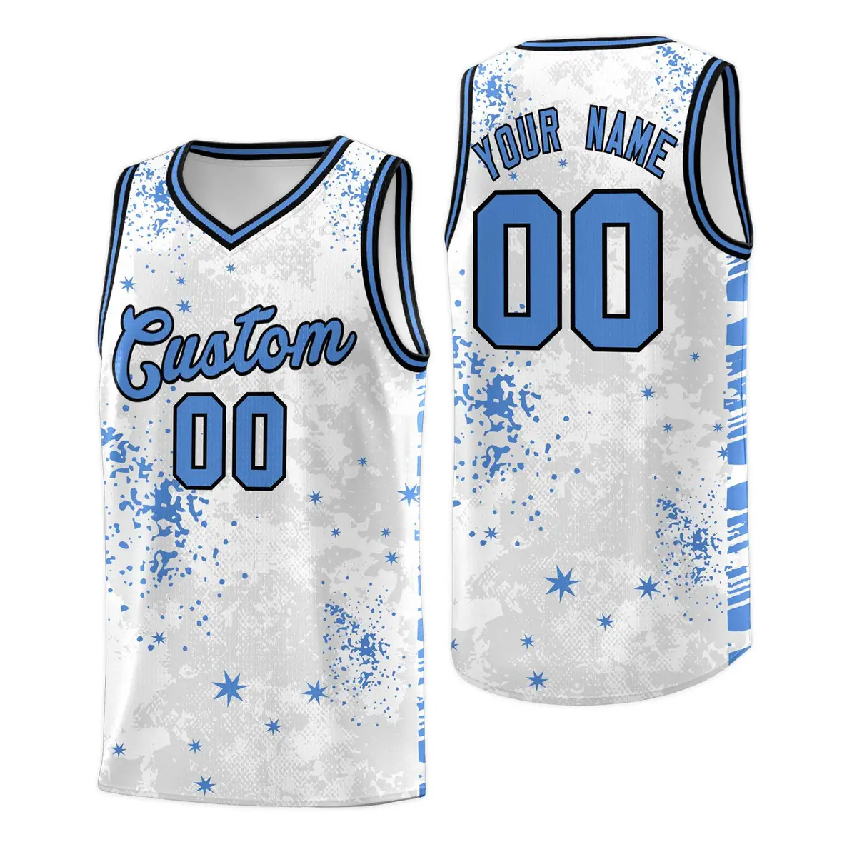 White Powder Blue Vice Burst Graffiti Basketball Jersey