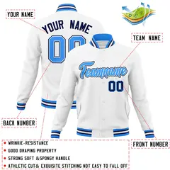 White Powder Blue-White Full-Snap Varsity Letterman Jacket 4