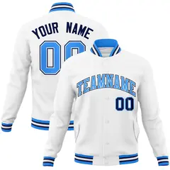 White Powder Blue-White Full-Snap Varsity Letterman Jacket