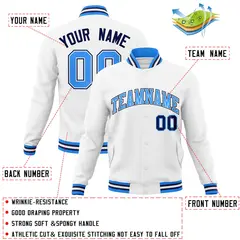 White Powder Blue-White Full-Snap Varsity Letterman Jacket 4