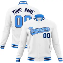 White Powder Blue-White Full-Snap Varsity Letterman Jacket